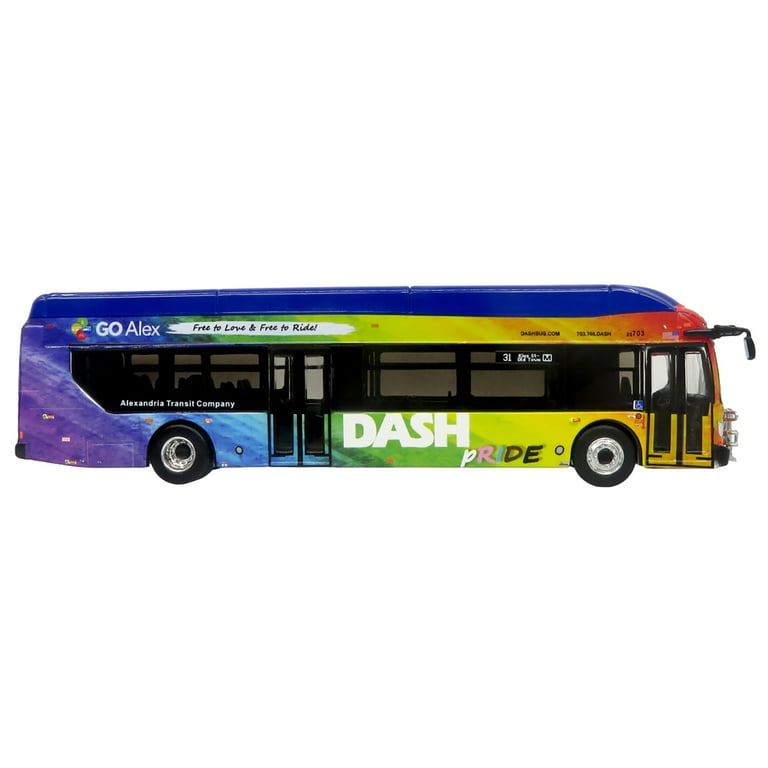 New Flyer Xcelsior XN40 Transit Bus Blue with Rainbow Graphics