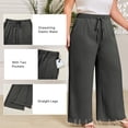 thumbnail image 3 of SHEWIN Womens Plus Size Pants Wide Leg Pants Palazzo Drawstring Elastic Waist Lounge Pants Spring Summer Lightweight with Pockets Gray 1X, 3 of 11