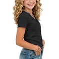 thumbnail image 6 of WQNVRNR Girls Short Sleeve Tee- Fashion Casual V-Neck Cotton Pleated Cute Summer Tops Black Size 5, 6 of 9