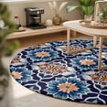 thumbnail image 3 of Round Area Rugs 6Ft, Orange Blue Non-Slip Washable Circle Rugs Carpet, Morocco Boho Abstract Floral Ethnic Tribal Indoor Outdoor Rug Floor Mats Throw Runner for Bedroom Living Room Bathroom, 3 of 8