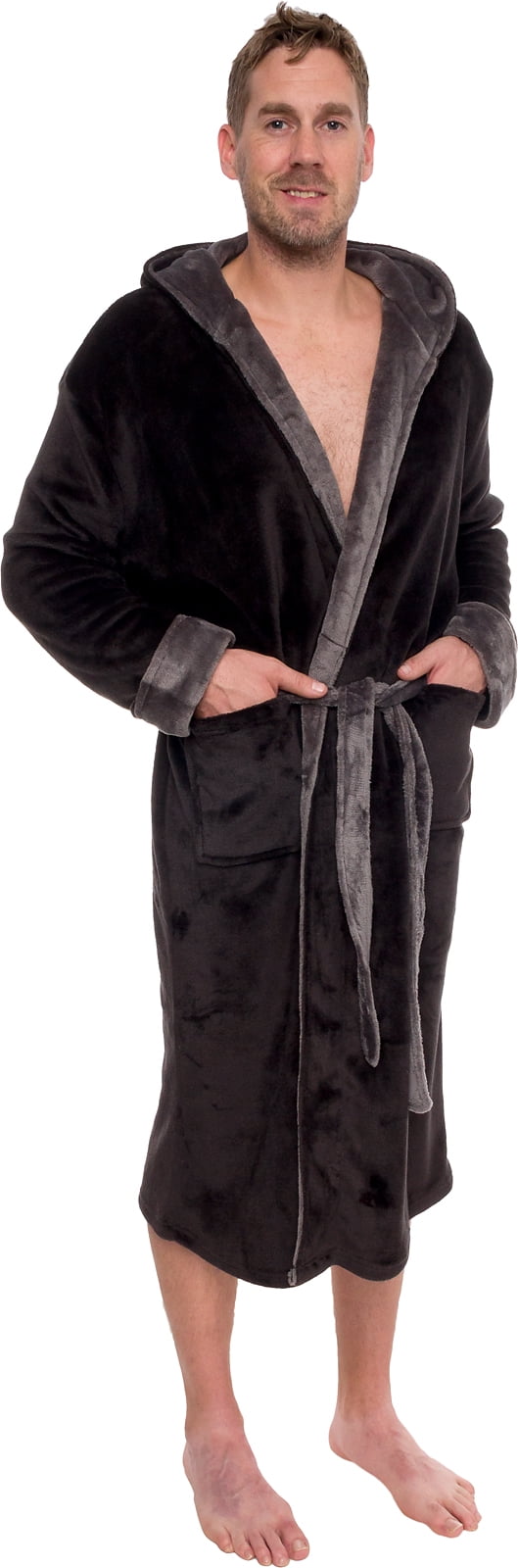 ThePass Mens Bathrobe Plush Lengthened Hooded Home Clothes Long Sleeved Robe