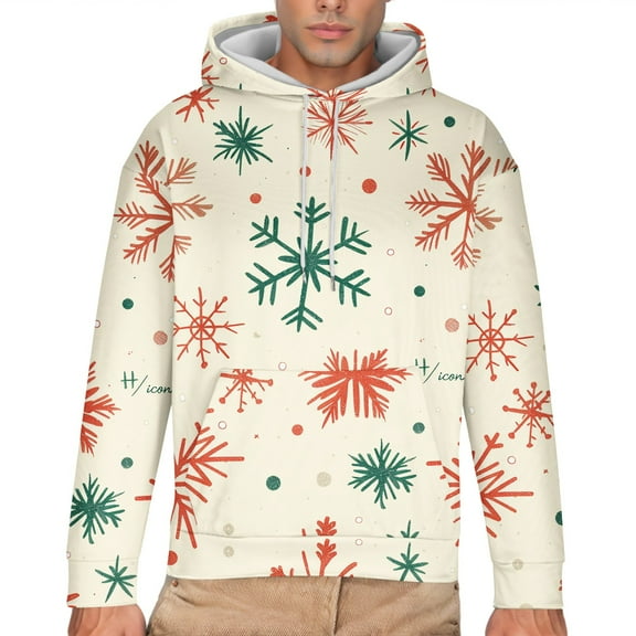 DODADAWANJ Casual Hoodie for Men Snowflake Graphic Drawstring Hoodies Big and Tall Long Sleeve Pullover Sweatshirt for Resort Camping Workout L