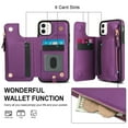 thumbnail image 6 of Wallet Case for Apple iPhone 12 Pro / iPhone 12 6.1", with Crossbody Shoulder Strap & Hand Wrist Cards Holder Zipper Pocket Stand Feature Protective Shockpoof Case for iPhone 12 Pro / 12, Darkpurple, 6 of 7
