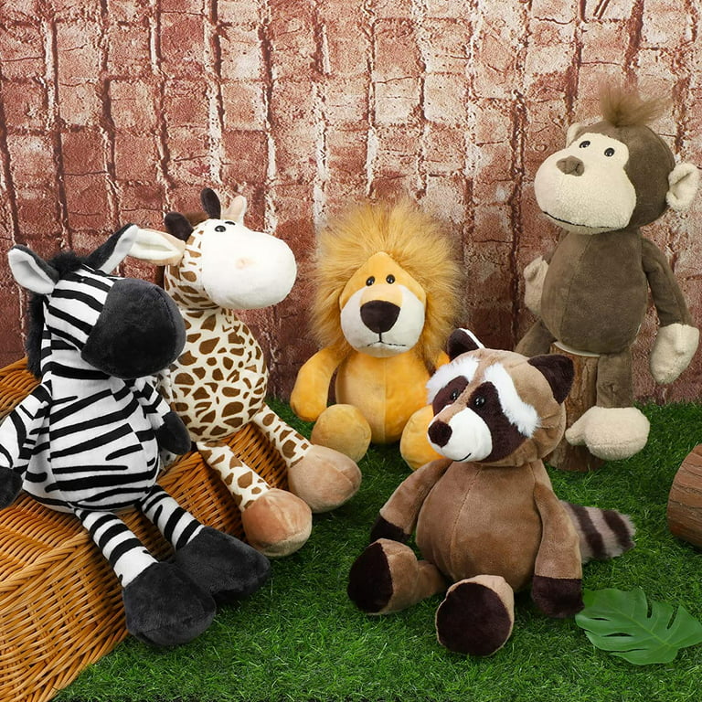Safari Stuffed Animals Plush Jungle Animal Toys Set for Boys Girls, Cute Lion Elephant Zebra Giraffe Tiger Monkey for Animal Themed Parties Student