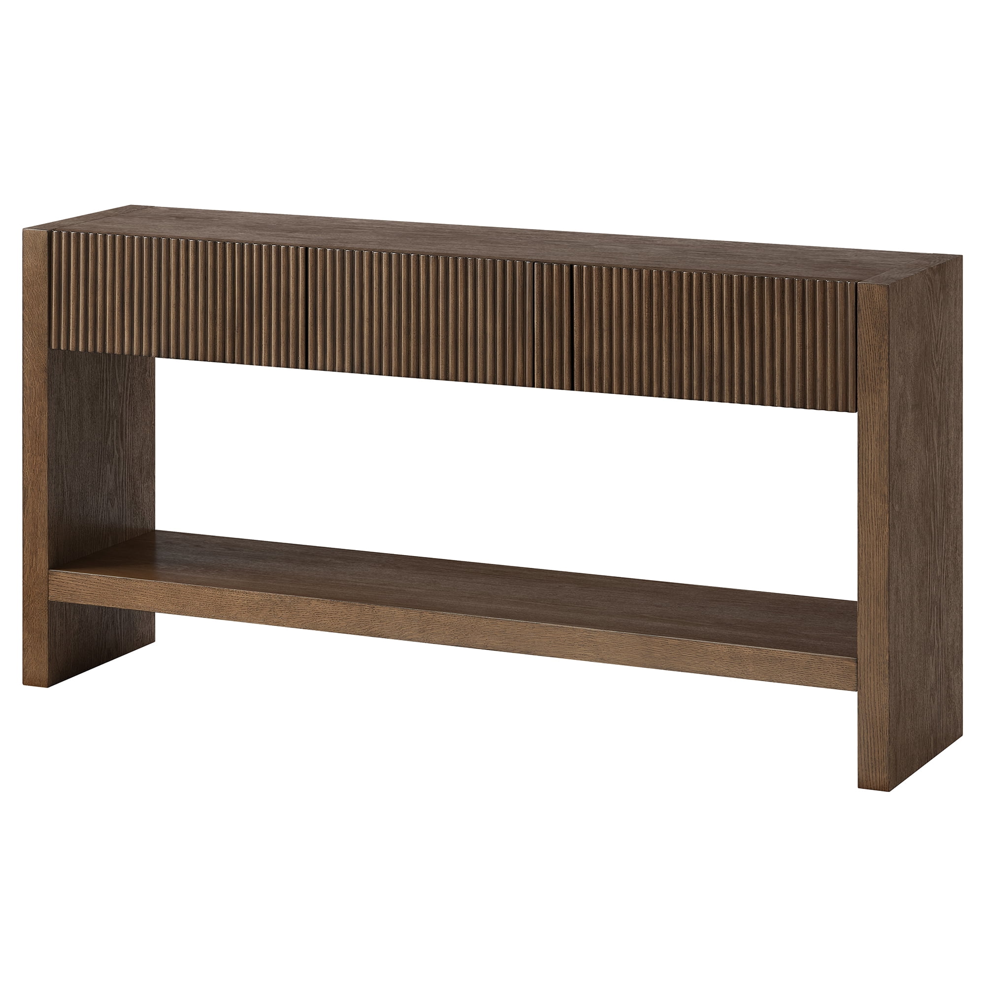 Evelyn&Zoe Modern/Contemporary 60" Wide Brown Oak Veneer Console Table