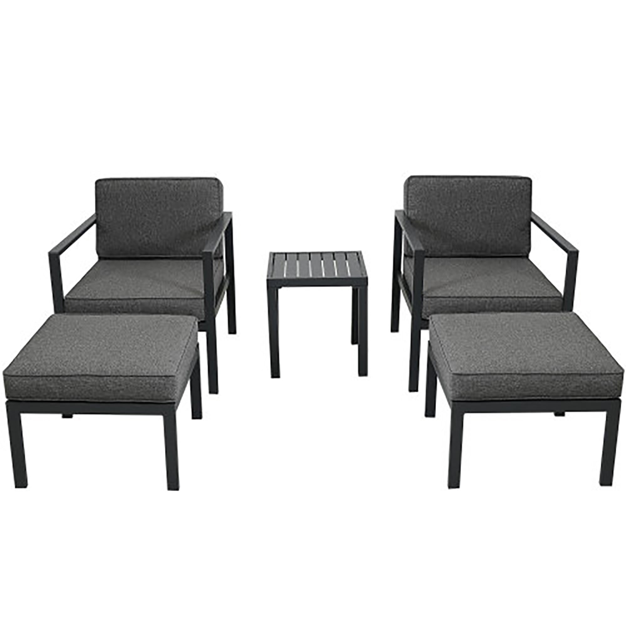 Kadyn Outdoor Patio Sofa Sectional, 5 Piece Aluminum Conversation Sofa Set with Coffee Table and Stool, Black Frame + Gray Cushions Kadyn Outdoor Patio Sofa Sectional, 5 Piece Aluminum Conversation Sofa Set with Coffee Table and Stool, Black Frame + Gray Cushions