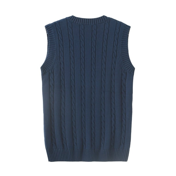 Fankiway Men Casual Sweater Vest School Uniform Pullover Cotton Knit V Neck Vest tops Blouse