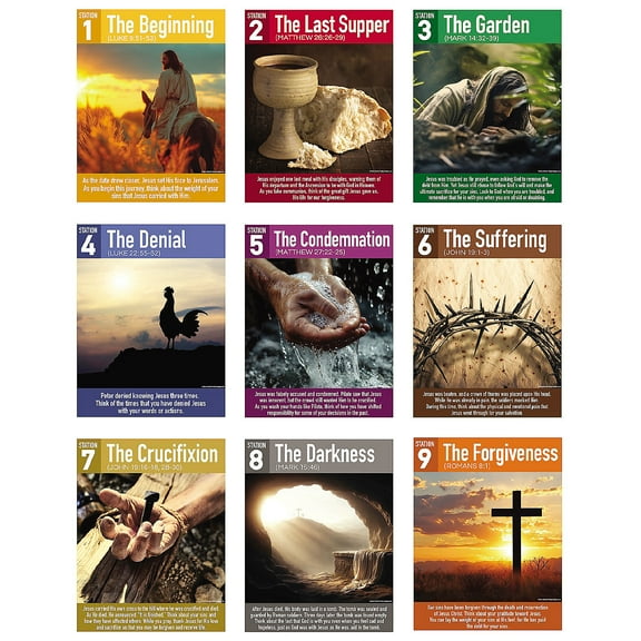 Fun Express 16" x 20 3/4" Journey to the Cross Cardstock Poster Set – 9 Pc.