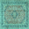 thumbnail image 1 of Ahgly Company Machine Washable Indoor Square Medallion Turquoise Blue Traditional Area Rugs, 4' Square, 1 of 4