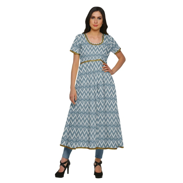 Moomaya Robe Longue Indienne Imprimée Kurti Robe Tunique en Coton pour Femmes