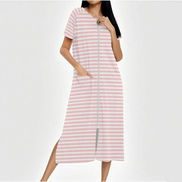 Camisón largo con cremallera para mujer, bata de punto, largo completo, color degradado, con bolsillos