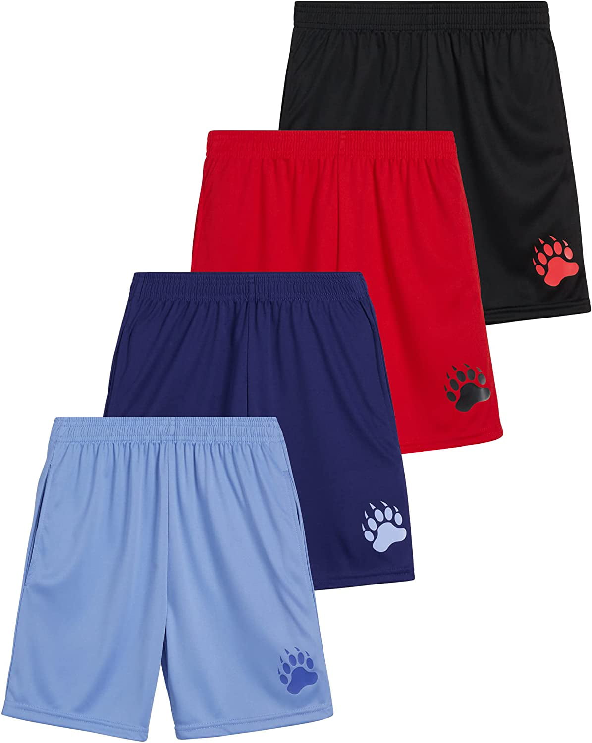 Big Boy Black Bear Boys' Active Shorts 4 Pack Performance Dry-Fit Athletic Solid Shorts 
