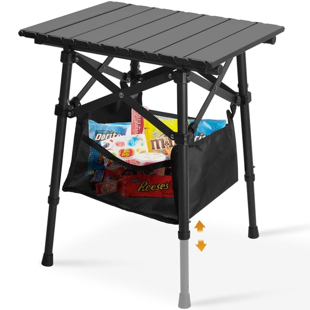 Mesa plegable de camping Audoyon, de aluminio, ajustable de 36 y 48 cm
