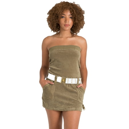 Sweet Vibes Junior Women Olive Stretch Terry Cloth Tube Dress Contrast Belt