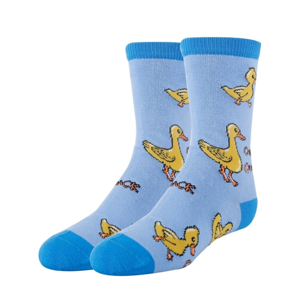 Kids Funny Crazy Silly Crew Socks, Novelty Cotton Dress Socks for Boys & Girls, Quack, Size 1-5