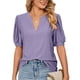thumbnail image 2 of Blusa plisada hueca, escote en V, blusa plisada hueca, escote en V, blusa plisada con mangas abullonadas, diseño a prueba de futuro, 2 of 2