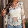 thumbnail image 3 of Kcolen Plus Size Cover Ups for Swimwear Women Summer Hollow Long Sleeve Knit Top Bohemian Bikini Cover Up Beach Tunic Dress, 3 of 6
