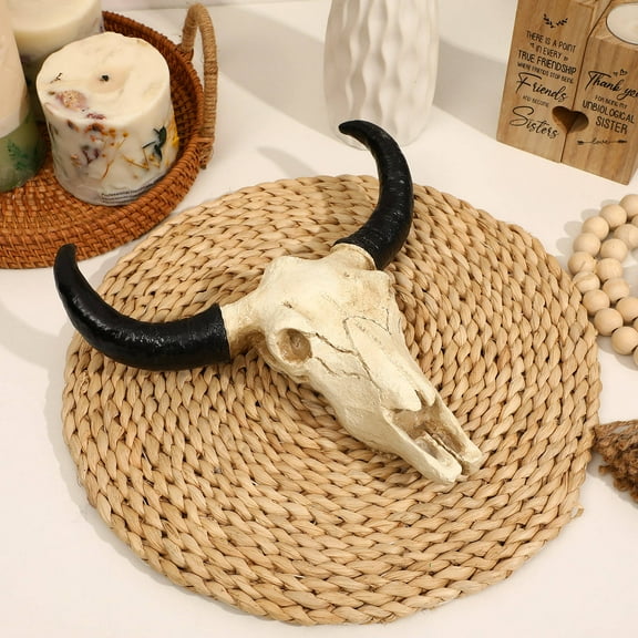 BESTONZON Resin Cow Skull Wall Decor Multi Color Animal Head Ornament for Home