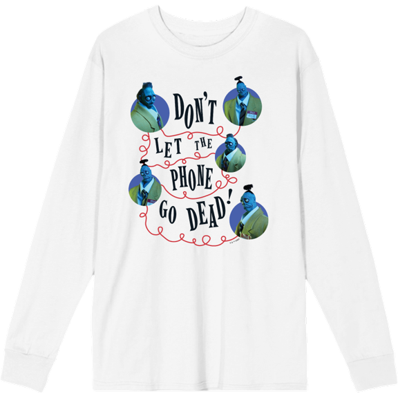 Beetlejuice Beetlejuice Don't Let The Phone Go Dead Adult White Crew Neck Long Sleeve Tee-Medium