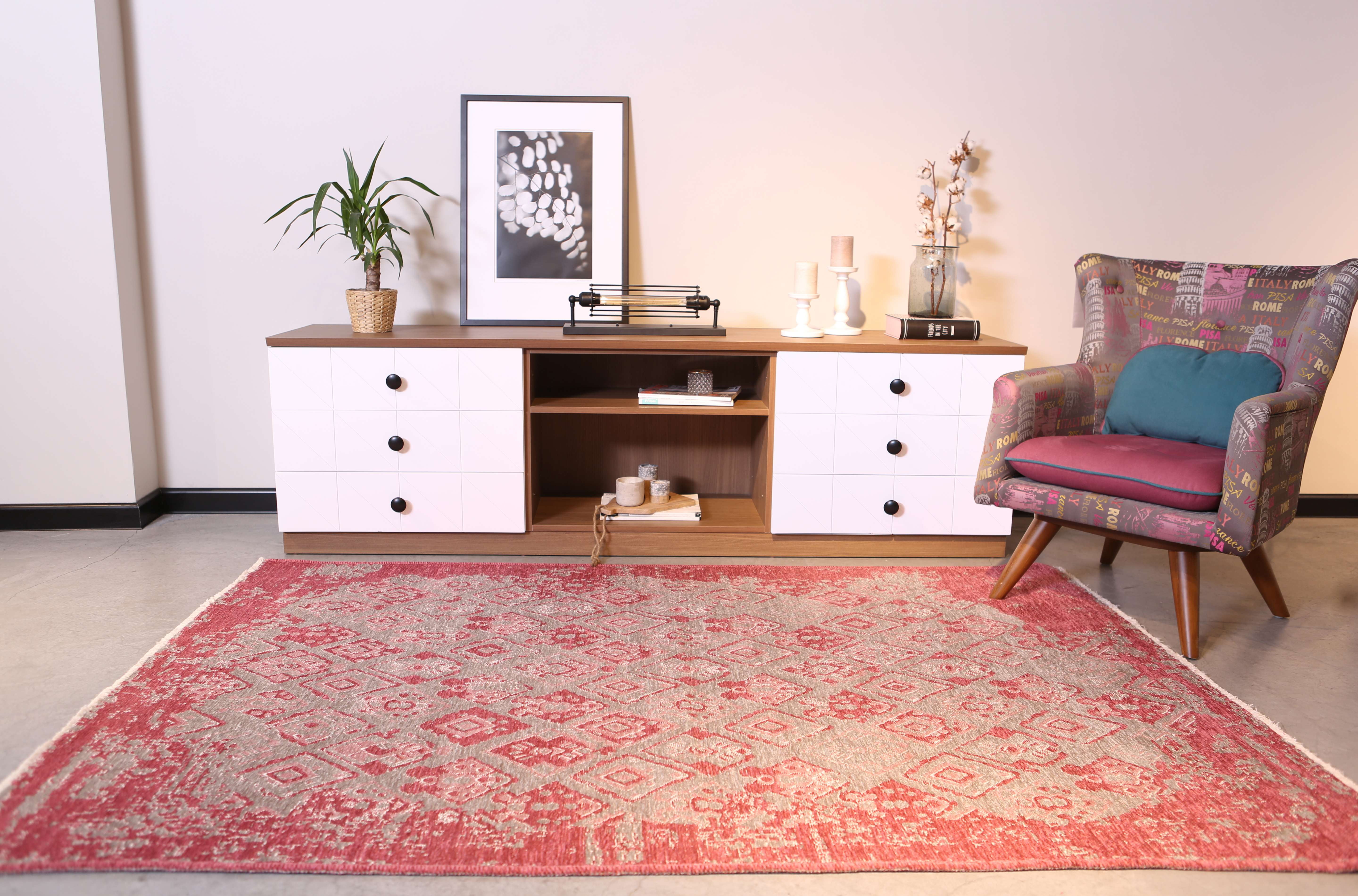 Alfa Rich 4x6 Area Rugs, Pink Grey Rug, Reversible Cotton, Pet Friendly, Easy Clean, Washable