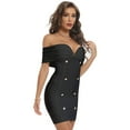 thumbnail image 4 of BEAUKEY Women Off Shoulder V Neck Bandage Dress Button Summer Female Bodycon Mini Black, 4 of 6
