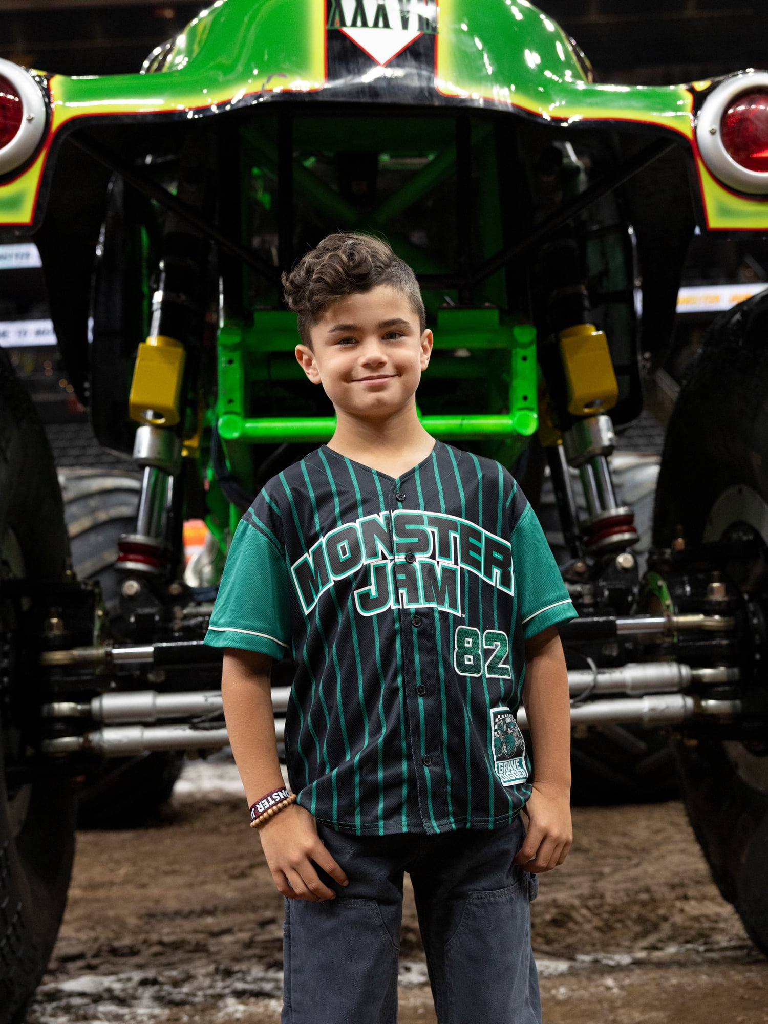 Monster Jam Boys Graphic Baseball Button Down Jersey with Short Sleeves, Sizes 4-12