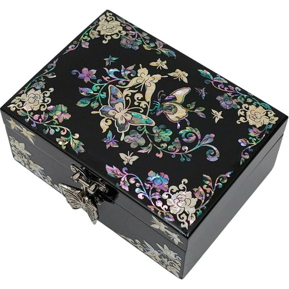 February Mountain Mother of Pearl Jewelry Organizer Box with Ring Tray - Gifts for Women Unique gift for women who have everything