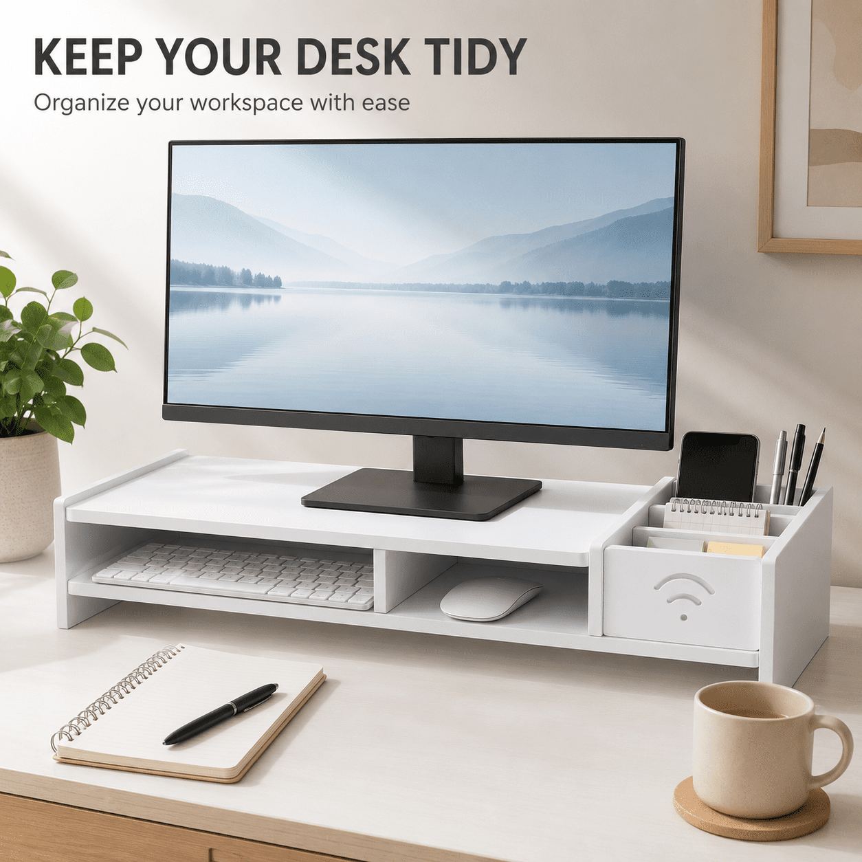 Kabuer Monitor Stand for Computer, Laptops, Desk Shelf Organizer for Office, Dormitory, Home Wooden