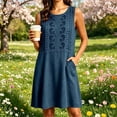 thumbnail image 2 of VBVC Women's Embroidered Crew Neck Dress , Summer Sleeveless Tunic Dress For Women , Ladies' Lightweight Breathable Dress with Pockets,Navy,S-2XL, 2 of 7