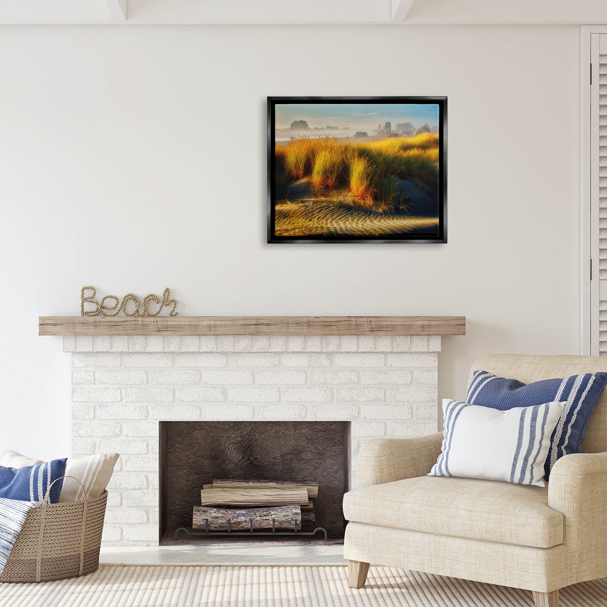 Stupell Industries Sand Ripples Beach Landscape Coastal Photography Black Floater Framed Art Print Wall Art