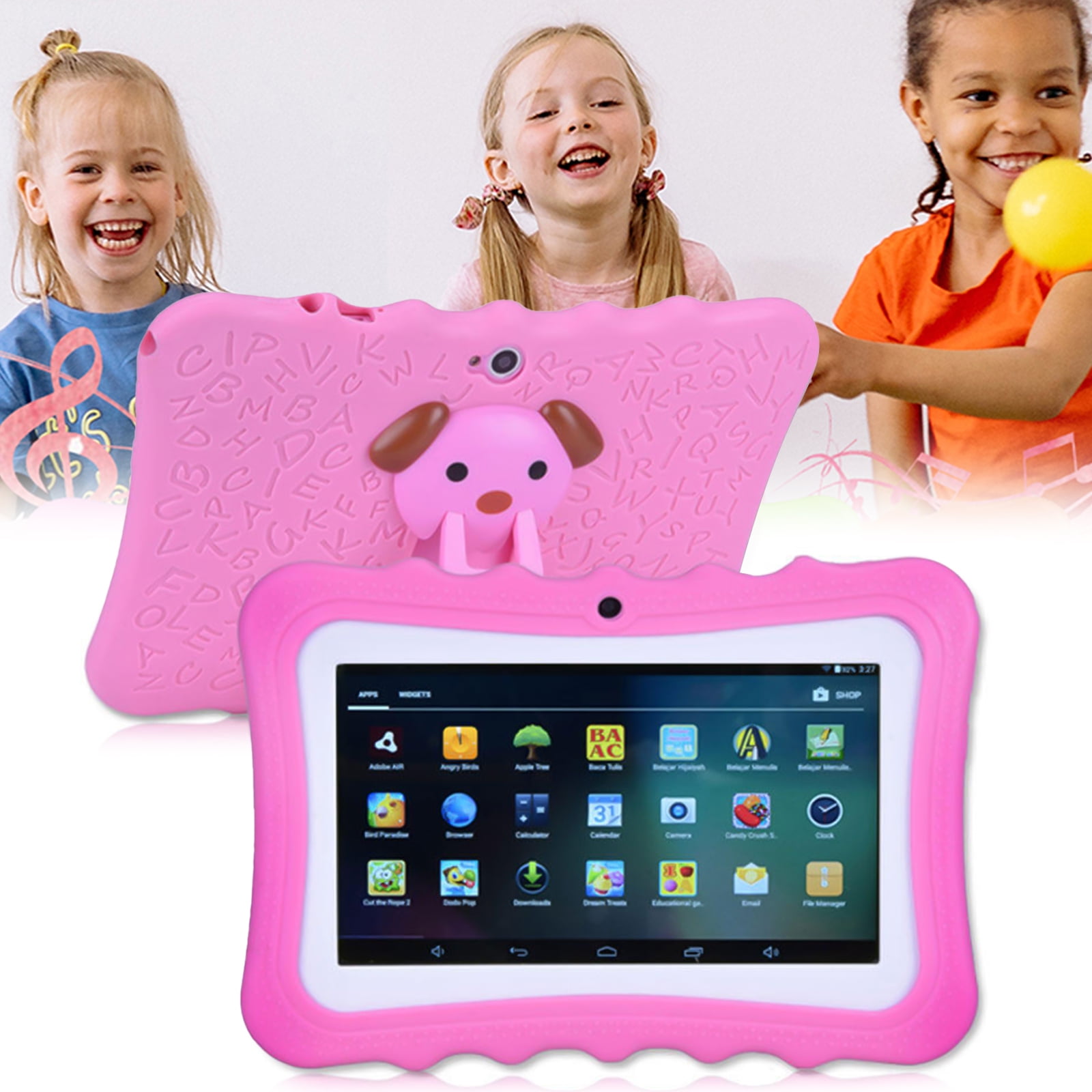 7" Kids Tablets, 2GB+32GB Storage Smart Tablets for Children Educational with Shockproof Case (Bluetooth, Wi-Fi, Android, Dual Camera, Pink)