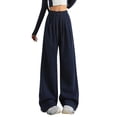 thumbnail image 3 of Pantalones drapeados de cintura alta y pierna ancha para mujer - Material de poliéster - Pantalones informales S-XL, 3 of 7