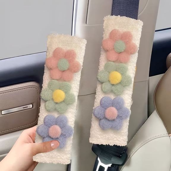 TELOLY Cute Flower Animal Car Seat Belt Cover Pads 2 Pack Car Accessories Seat Belt Cushion Neck Cushion Shoulder Strap Protector Universal Seat Belt Cover for Adults and Kids
