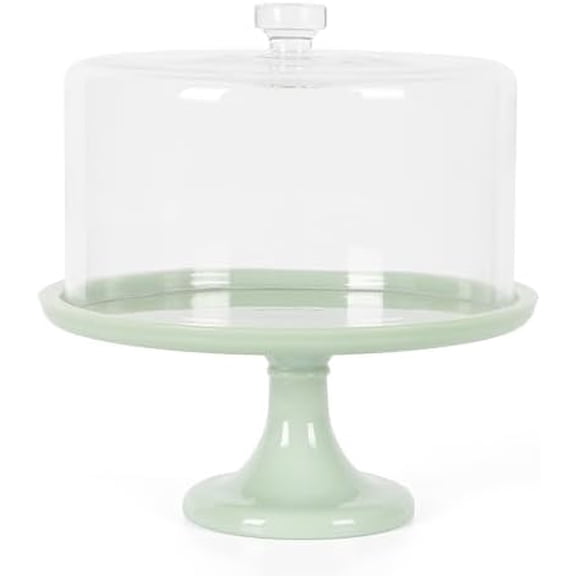Highbrook 10-Inch Jadeite Cake Stand with Glass Dome – Vintage-Style Pedestal Dessert Plate for Cakes and Pastries, Decorative Covered Serving Platter