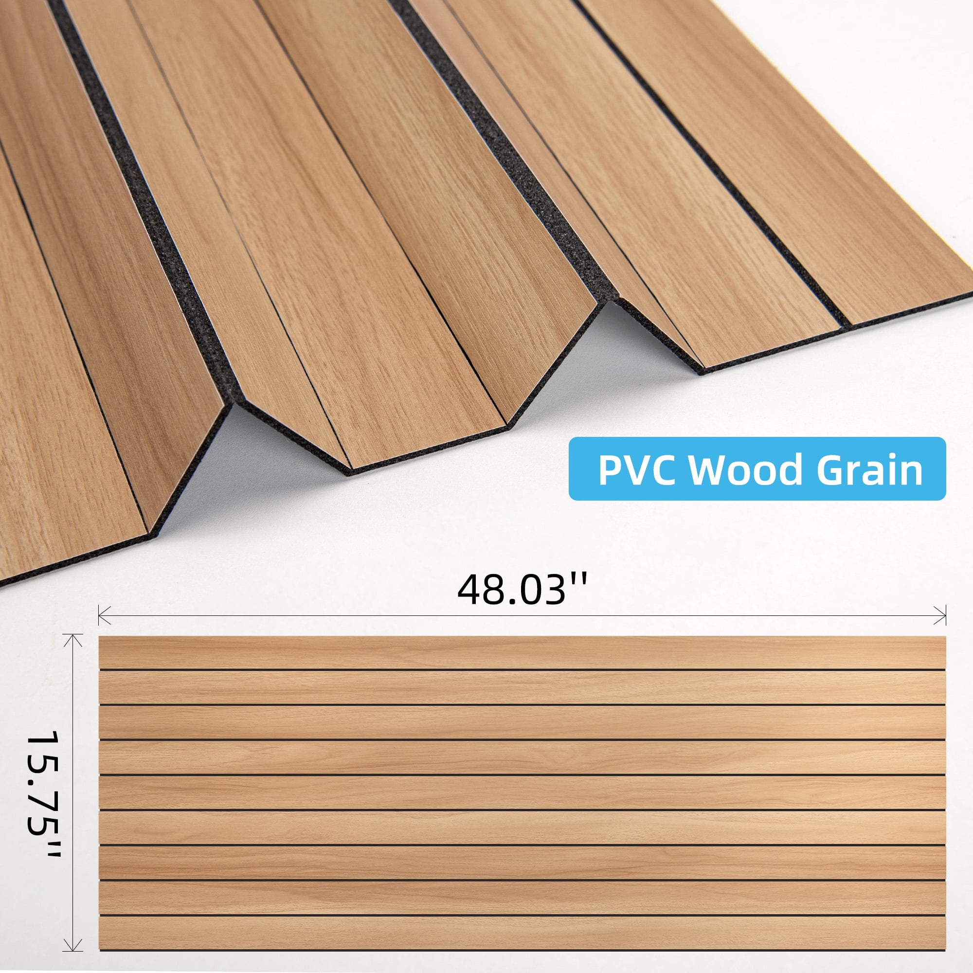 Yeslife 6-Pack Peel and Stick PVC Wood Slat Wall Panels, 48.03 in. x 15.75 in., Oak Wood Grain, Thickened 3D Decorative Wall Panels for Living Room, Bedroom & Office