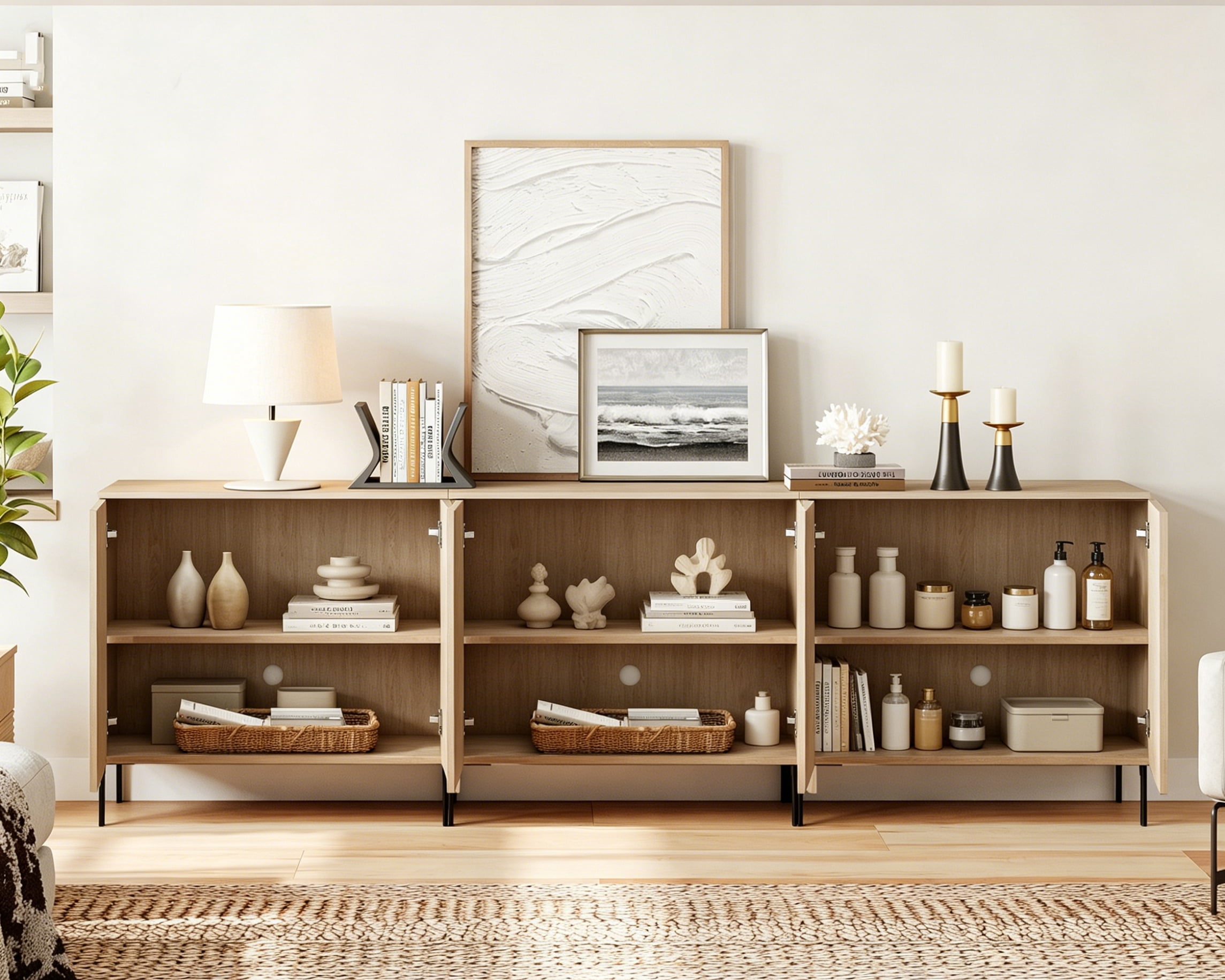 94.5" Modern Fluted TV Stand with 6 Doors, Entertainment Center with Adjustable Shelf, Wooden TV Console with Storage for Living Room