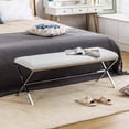 thumbnail image 2 of Duhome Dining Bench with Metal Base Upholstered Bedroom Bench Modern Faux Leather Bench End of Bed Bench for Entryway Living Room, White, 2 of 9