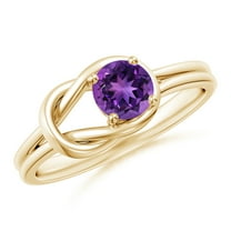ANGARA Natural Solitaire Amethyst Infinity Knot Ring in 14K Yellow Gold for Women (Size-5mm) | February Birthstone, Birthday, Anniversary, Jewelry Gift for Women | Natural Amethyst Ring
