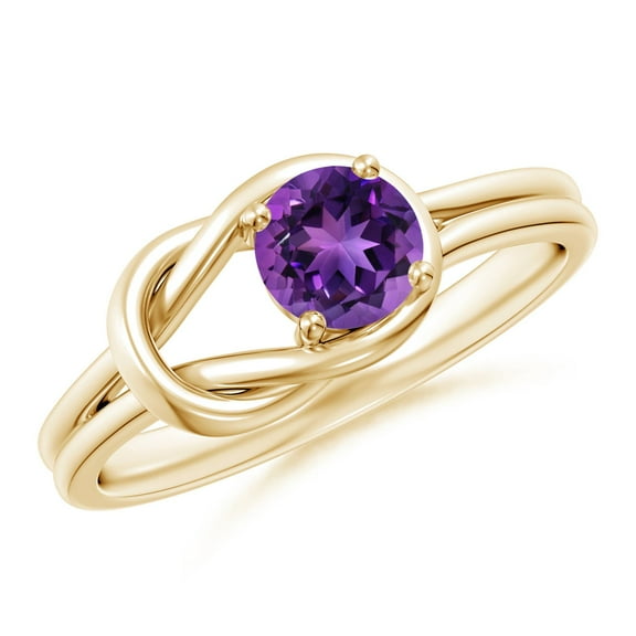 ANGARA Natural Solitaire Amethyst Infinity Knot Ring in 14K Yellow Gold for Women (Size-5mm) | February Birthstone, Birthday, Anniversary, Jewelry Gift for Women | Natural Amethyst Ring