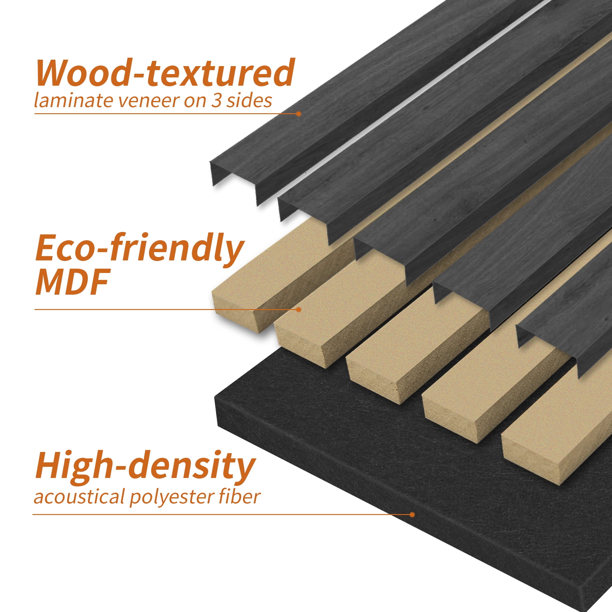 2PCS 24''x94.5'' Wood Slat Acoustic Wall Paneling for Interior and Ceiling Decor,31Sq.ft,Black Wood