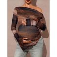 thumbnail image 2 of - playera de mernidad para mujer, con ribete asimétrico de lechuga, manga larga, para embarazo, para otoño, 2 of 5
