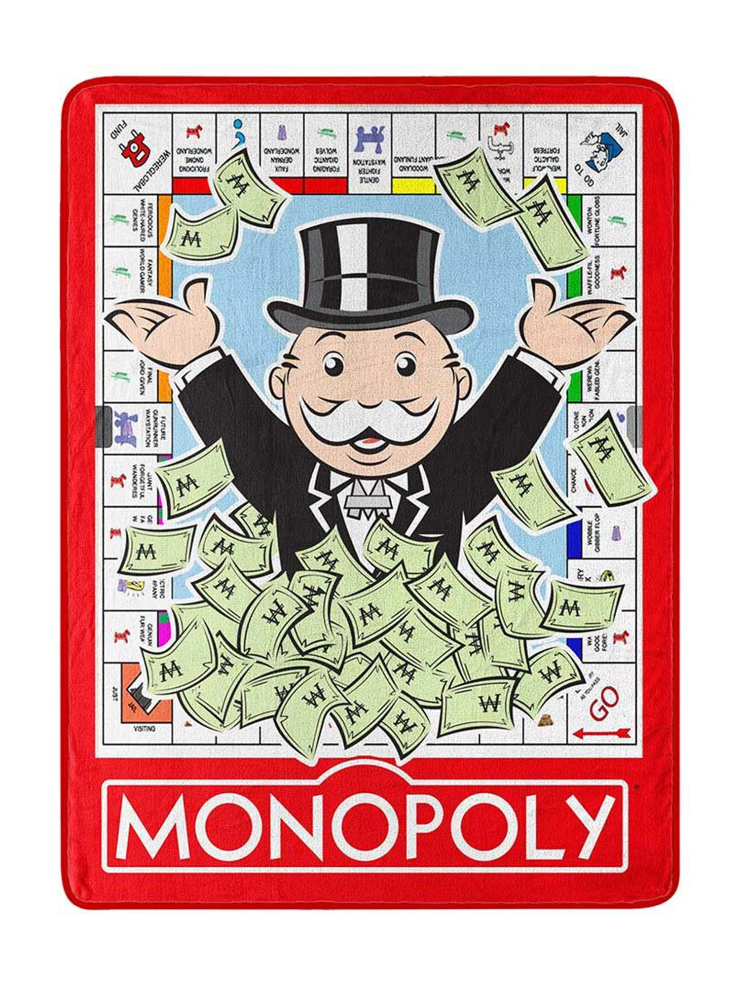 Kids Monopoly Throw Blanket 46" x 60" Large Soft Fleece Board Game