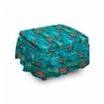 thumbnail image 1 of Botanical Ottoman Cover, Lotus Flowers on the Lake, 2 Piece Slipcover Set with Ruffle Skirt for Square Round Cube Footstool Decorative Home Accent, Standard Size, Sea Blue Coral Green, by Ambesonne, 1 of 5