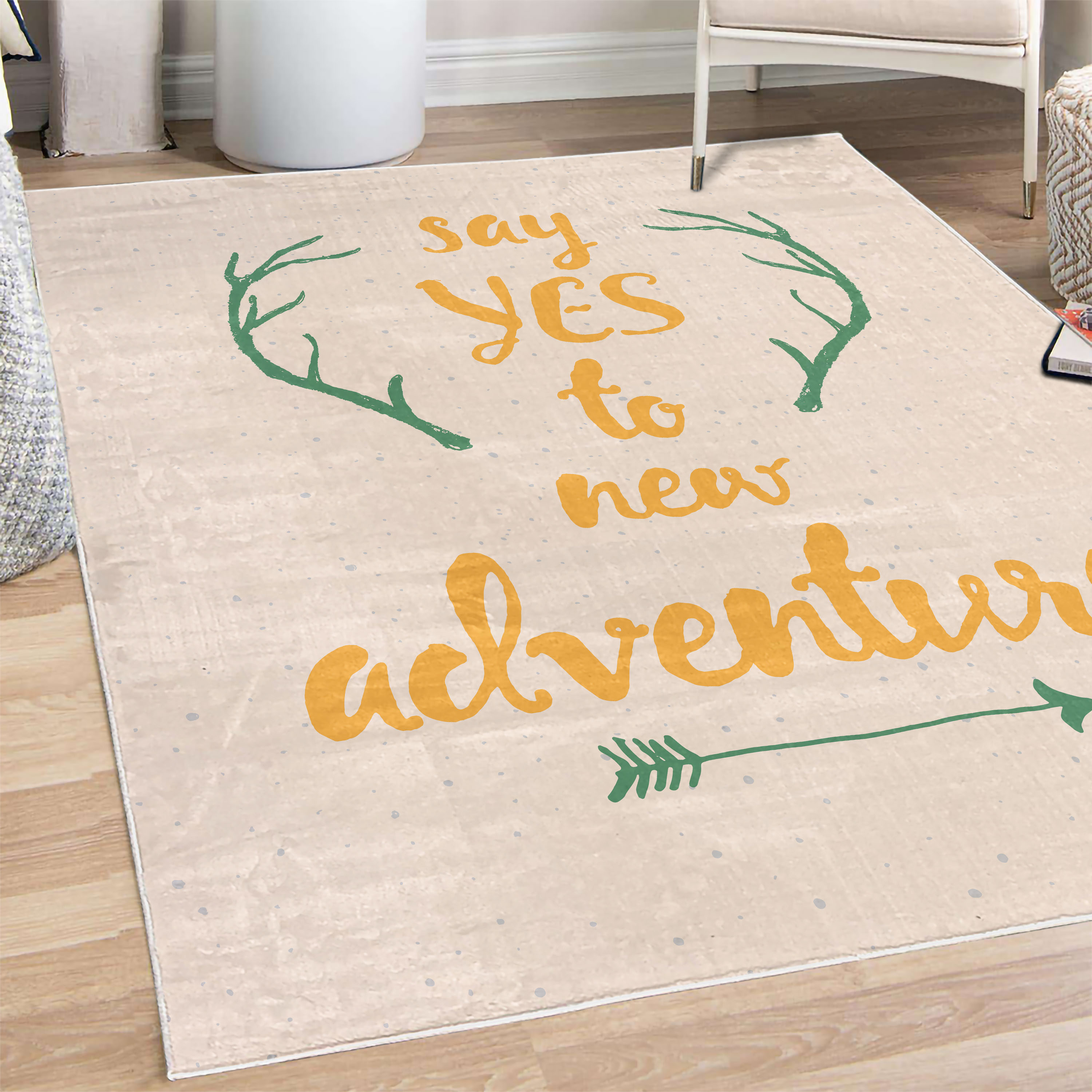 Adventure Decorative Rug, Calligraphic Words Antlers and Arrow on ...