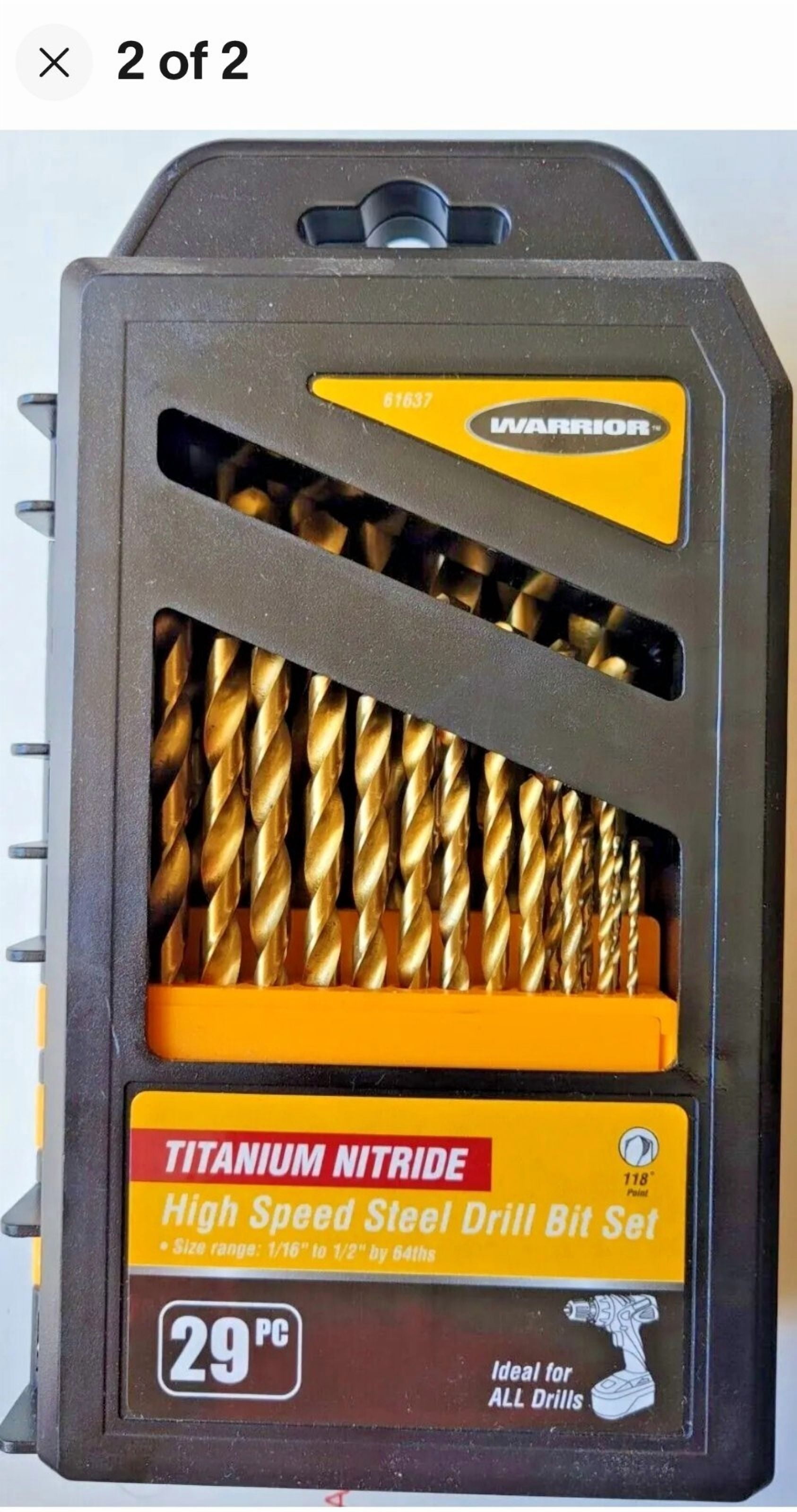 NEW Warrior 29 Pc. Titanium Nitride Coated high speed steel Drill Bit Set