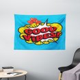 thumbnail image 1 of Good Vibes Tapestry, Pop Art Composition with Speech Bubble Retro Letters Heart Balloons, Wall Hanging for Bedroom Living Room Dorm Decor, 60W X 40L Inches, Blue Yellow Vermilion, by Ambesonne, 1 of 2