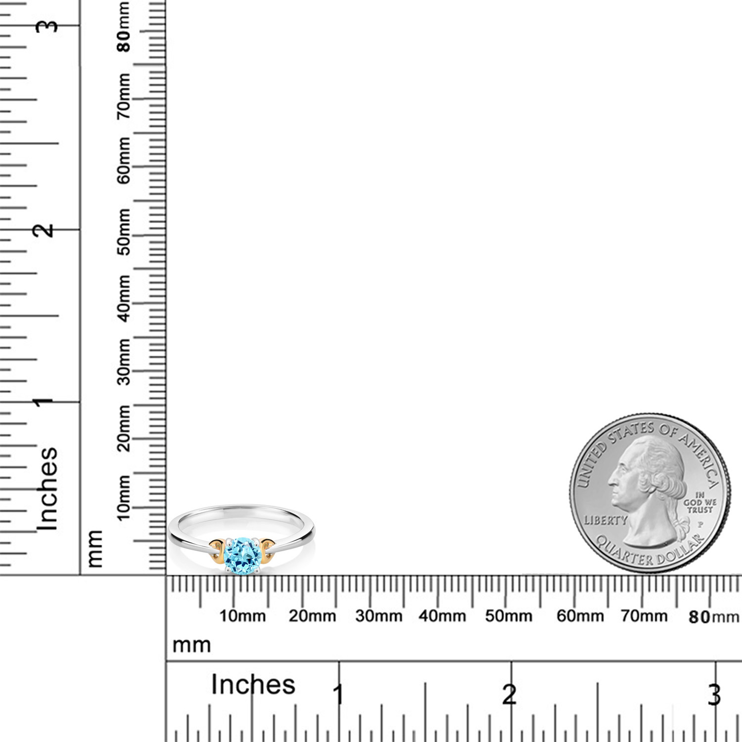 Gem Stone King 925 Sterling Silver and 10K Yellow Gold Blue Apatite Solitaire Engagement Ring for Women (0.50 Cttw, Round 5MM, Gemstone Birthstone, Size 6)