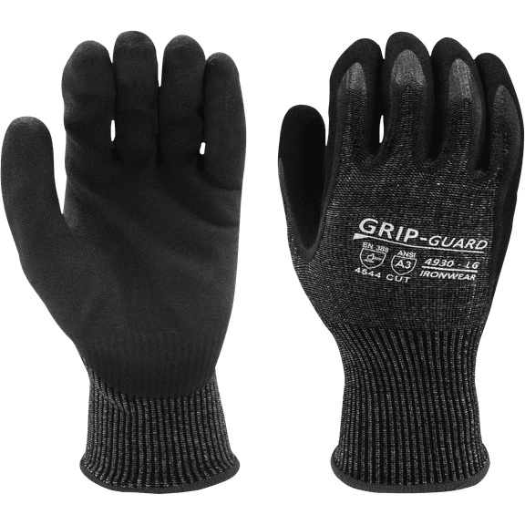Ironwear 4930 Ultra Strong Grip Safety Gloves Cut Level A3 | Sandy Nitrile Coated Palm