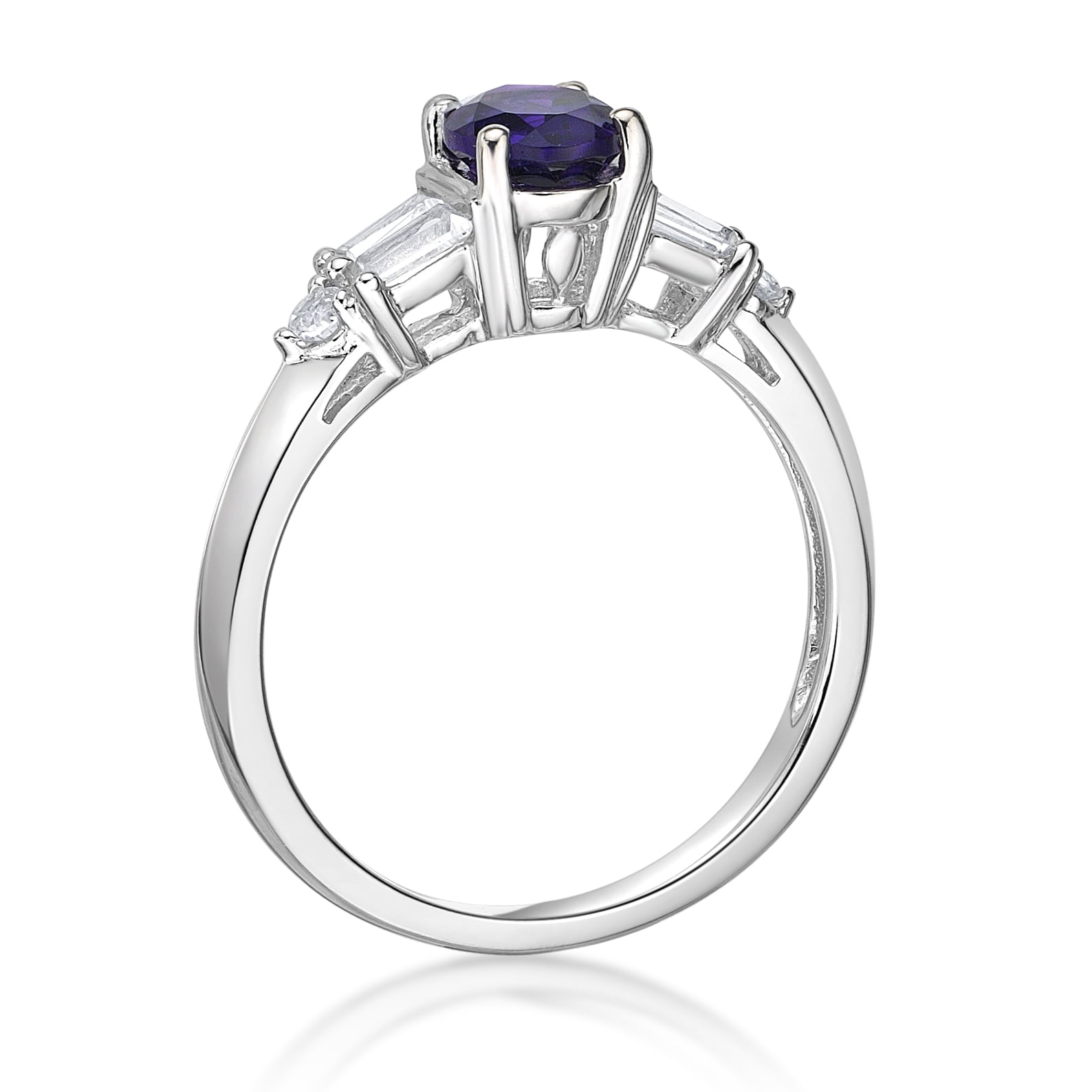 Jay Heart Designs 925 Sterling Silver Genuine Amethyst and Created White Sapphire Ring