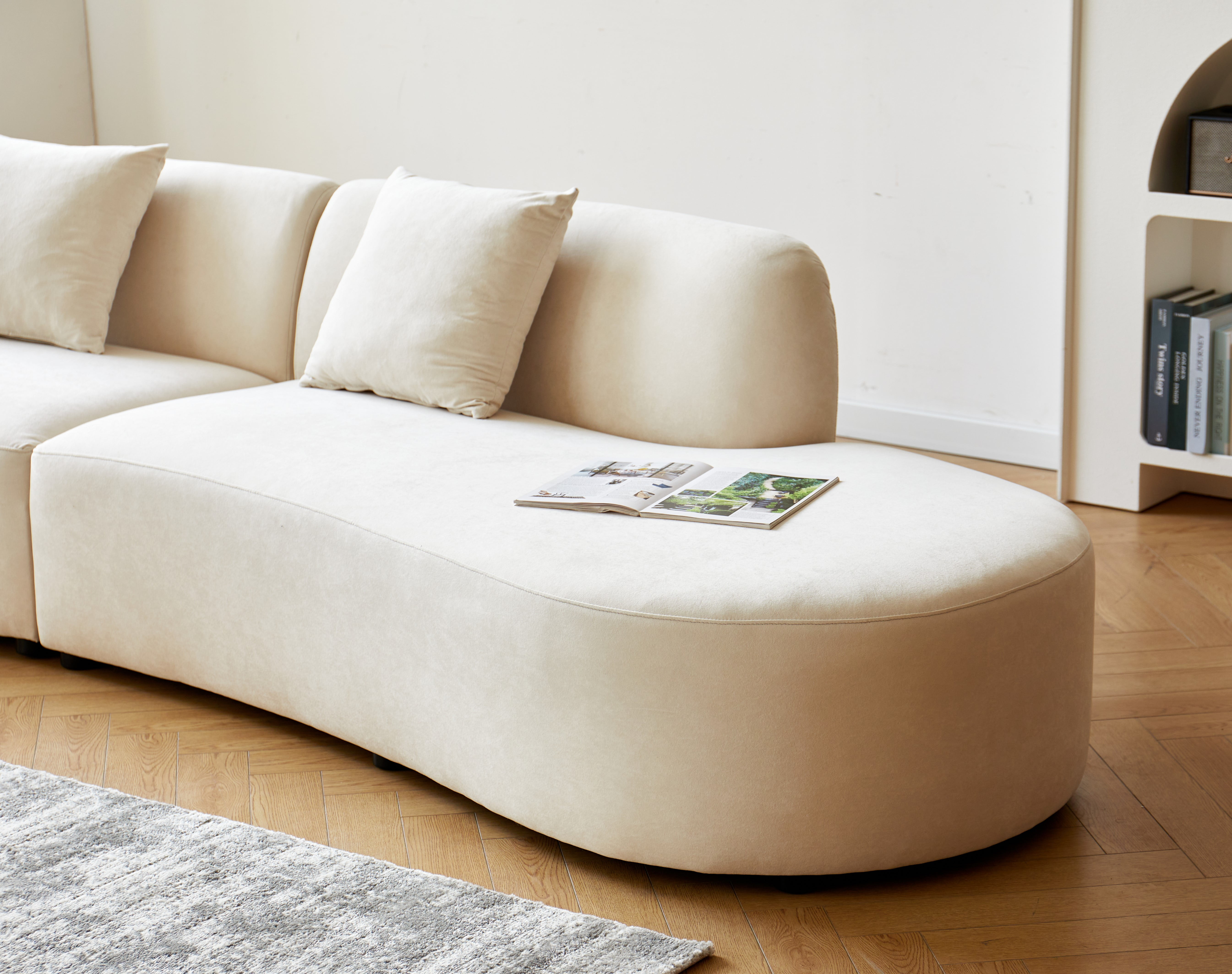 US Pride Furniture 132.3 inch Large Size Half Moon Design Curved 6-Seat Sofa with High-Density Foam Filled Ivory